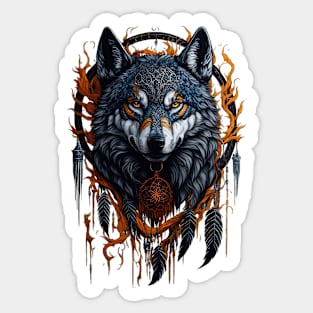 Wolf with dreamcatcher and flames Sticker